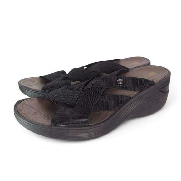 BZEES Disco Strappy Elastic Slide-on Wedge Sandals Black Women's 7M - Picture 2 of 10